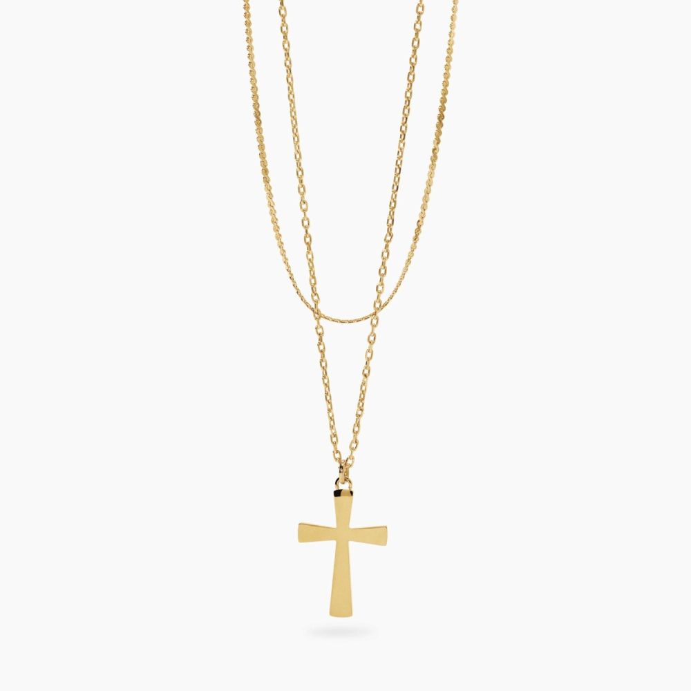 Kidult Collana 2 Fili Acciaio Gold e Croce Style