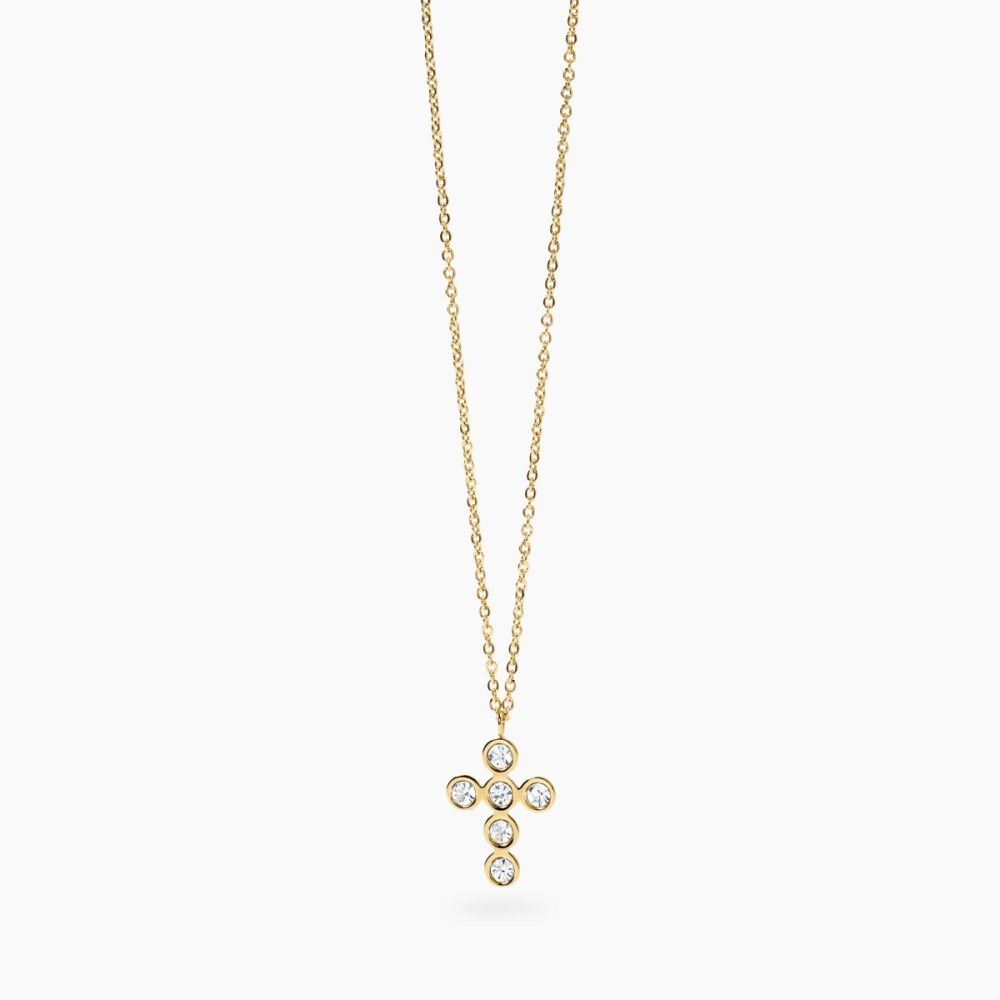 Kidult Collana Acciaio Gold Croce con Cristalli Style