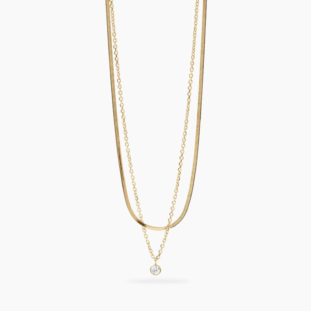 Kidult Collana 2 Fili Acciaio Gold e Cristallo Style