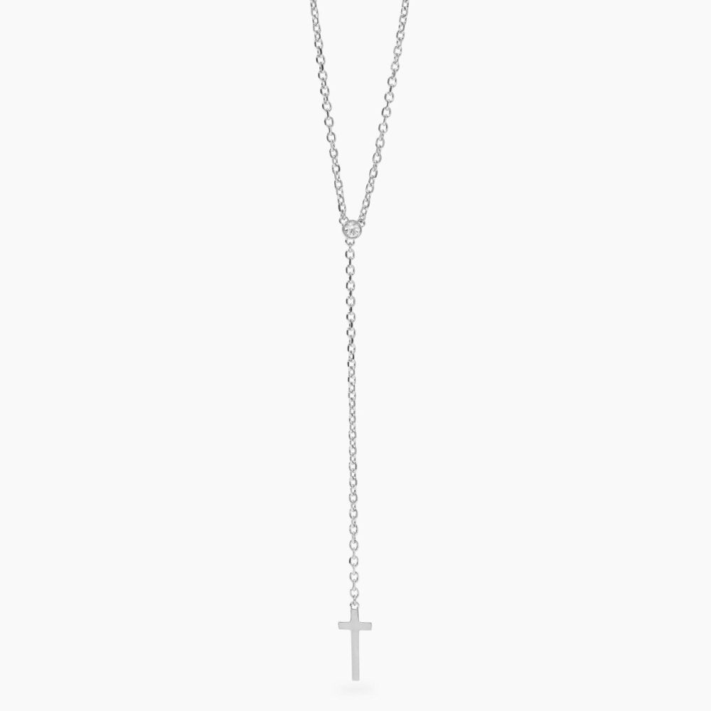 Kidult Collana Acciaio Cristallo e Croce Style