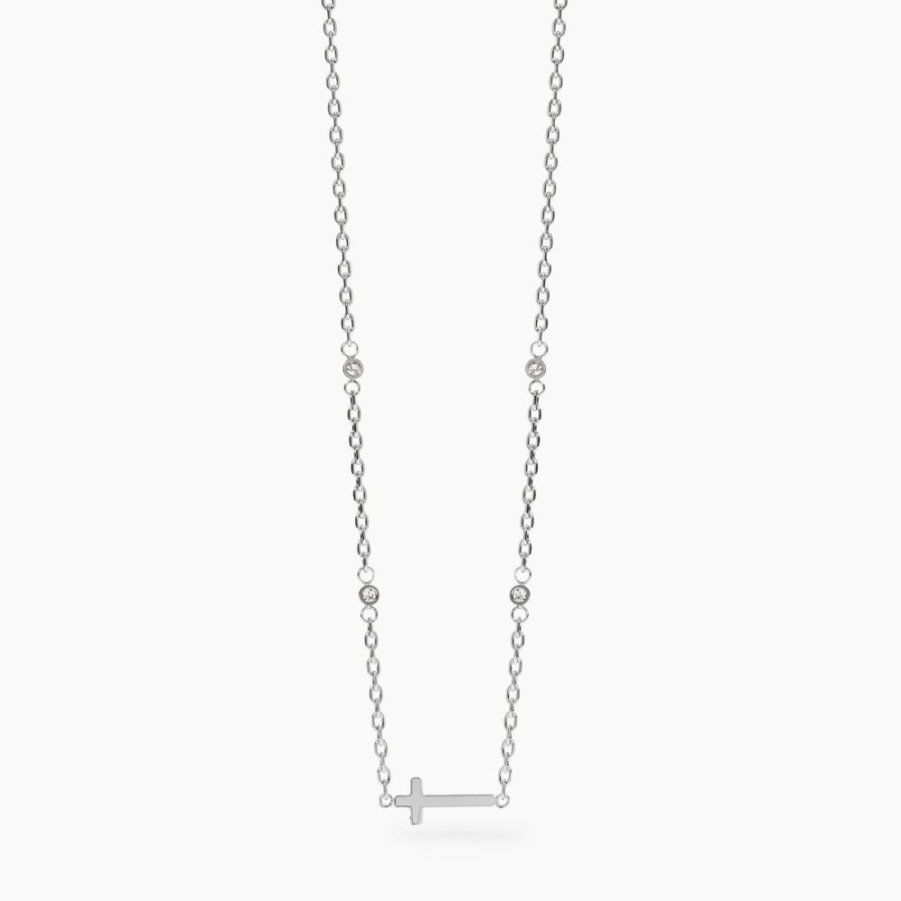 Kidult Collana Acciaio Cristalli e Croce Style