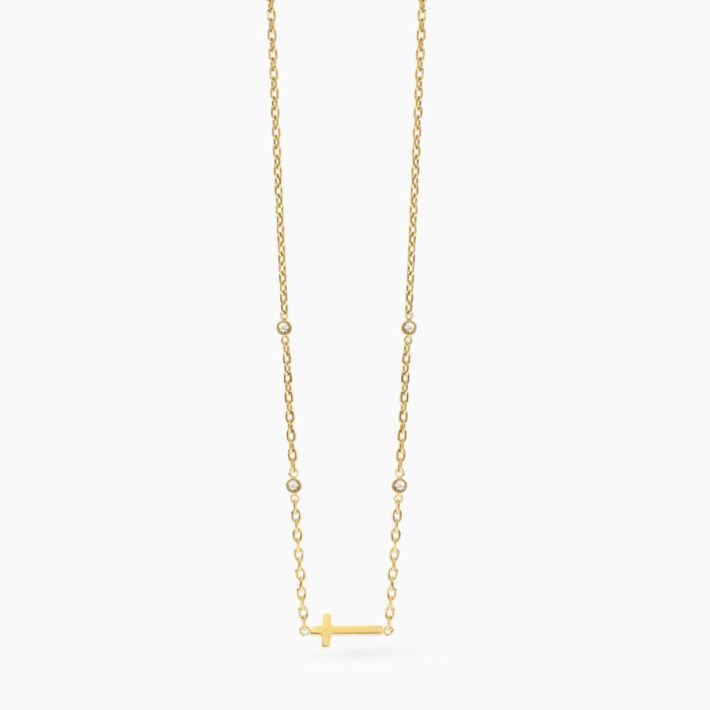 Kidult Collana Acciaio Gold Cristalli e Croce Style
