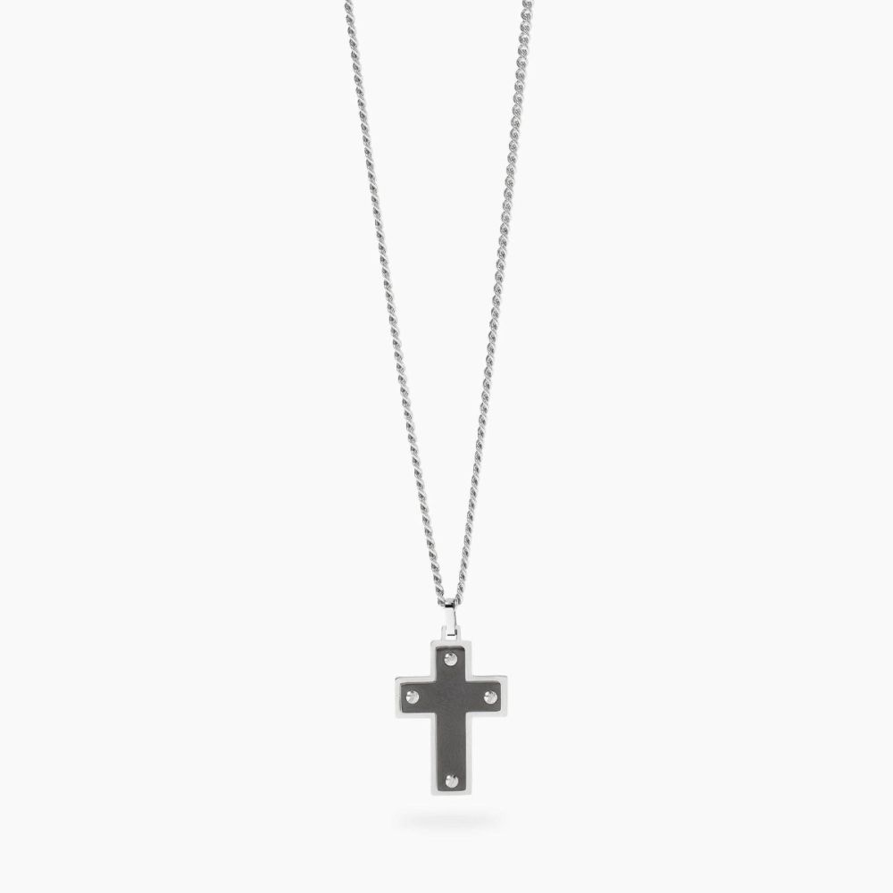 Kidult Collana Acciaio con Croce Nera Style