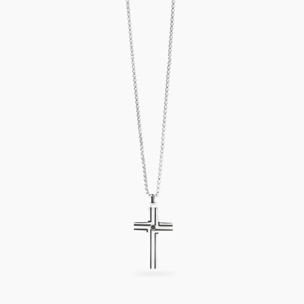 Kidult Collana Acciaio Croce e Zircone Style