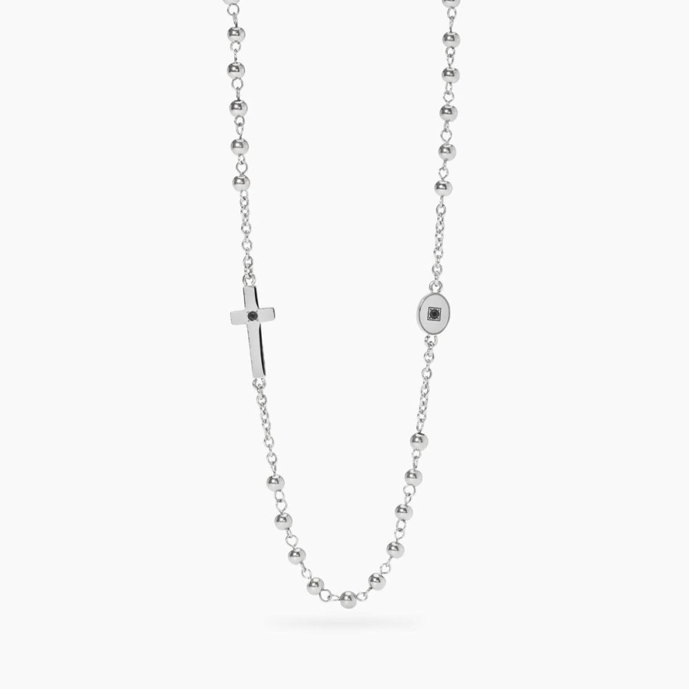 Kidult Collana Rosario Acciaio Croce e Zirconi Style