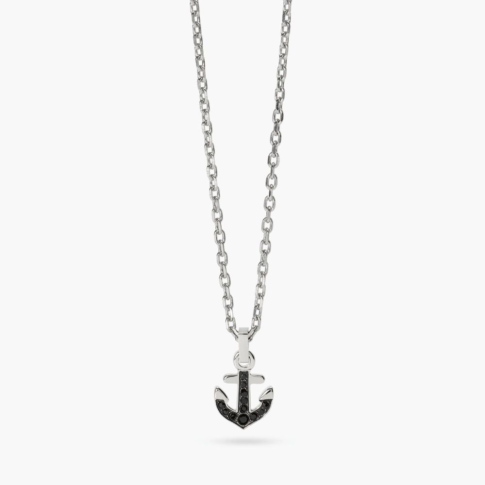 Kidult Collana Acciaio Ancora Cristalli Neri