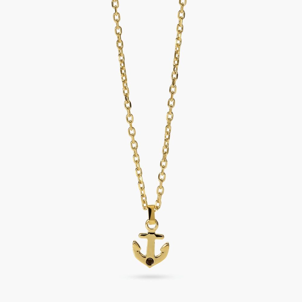 Kidult Collana Acciaio Gold Ancora Cristallo Nero