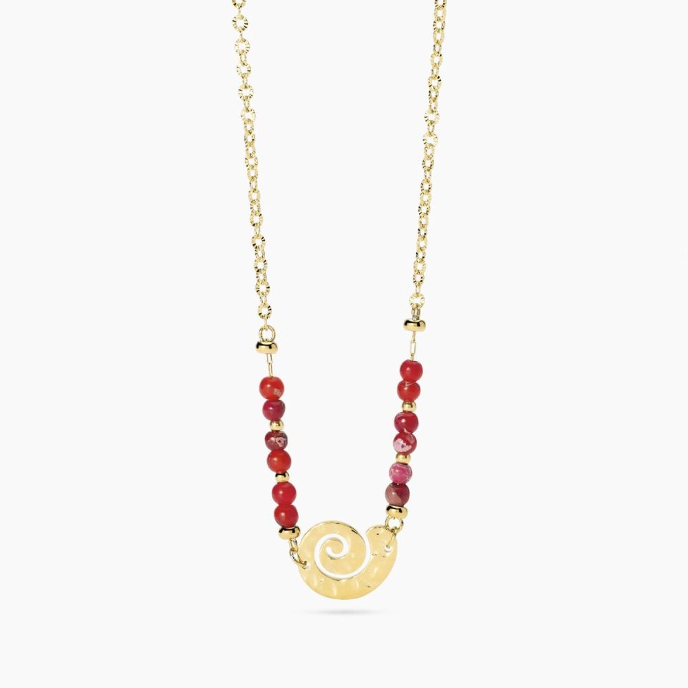 Kidult Collana Acciaio Gold Diaspro Rosso e Conchiglia