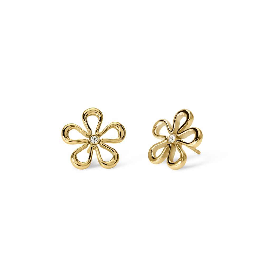 Kidult Orecchini Acciaio Dorato Fiore e Cristalli Style
