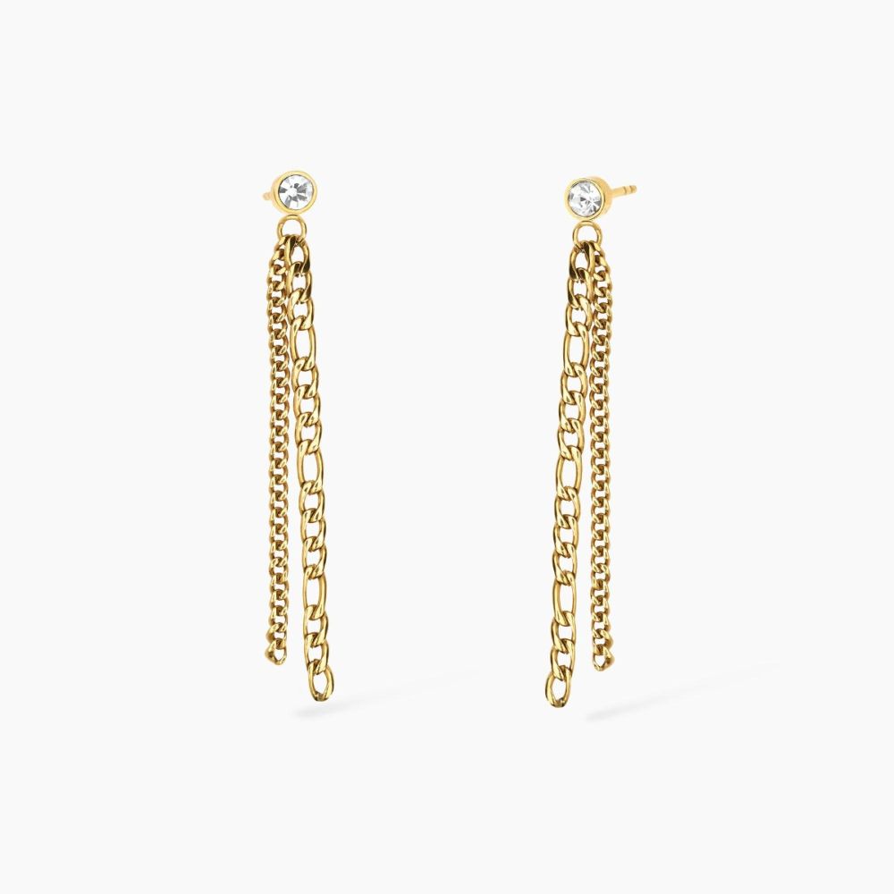 Kidult Orecchini Acciaio Gold Catene e Cristallo Style