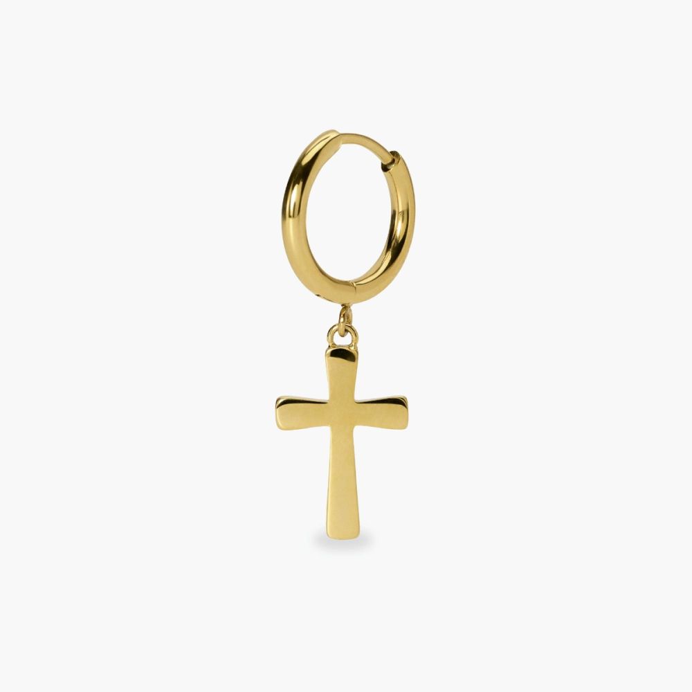 Kidult Mono Orecchino Cerchio Acciaio Gold con Croce