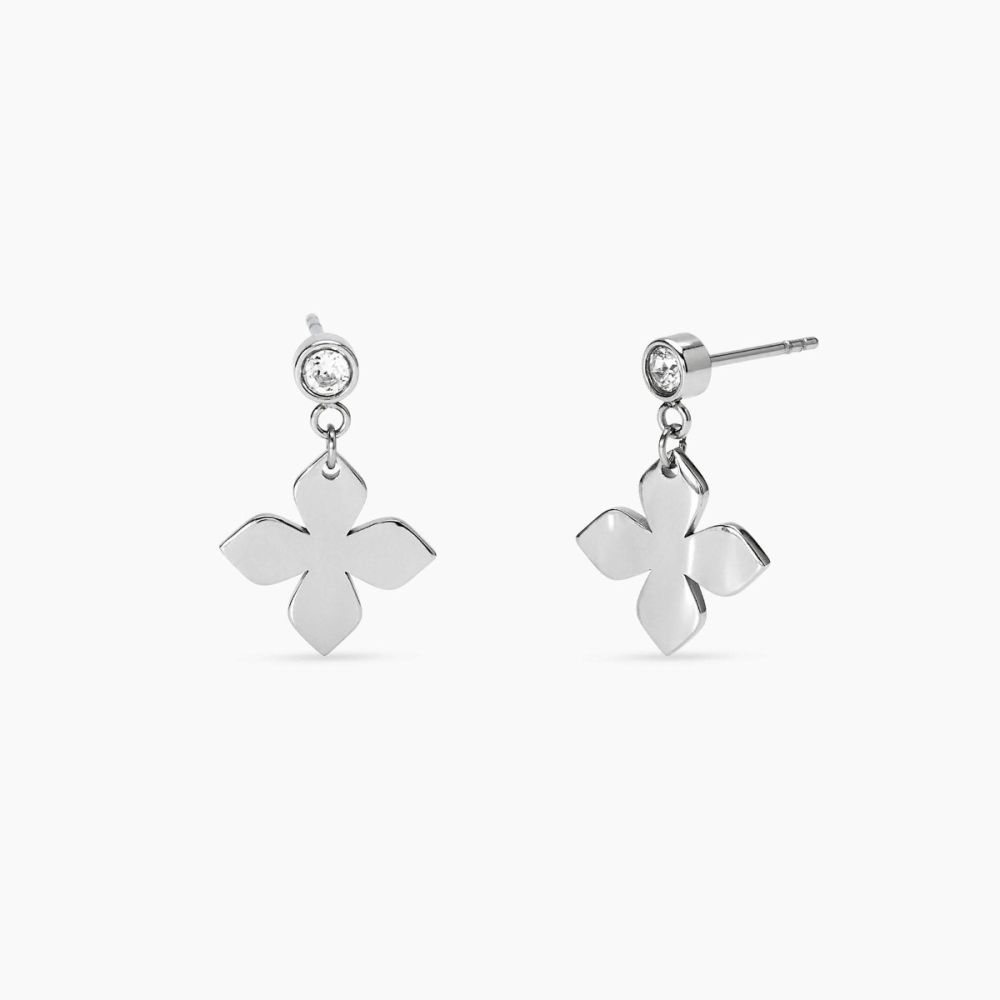 Kidult Orecchini Fiore Pendente Acciaio Martellato