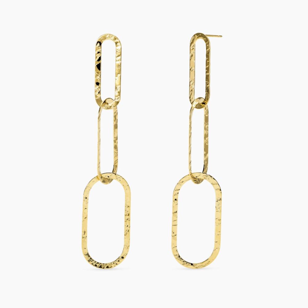 Kidult Orecchini Pendenti Acciaio Gold Martellato