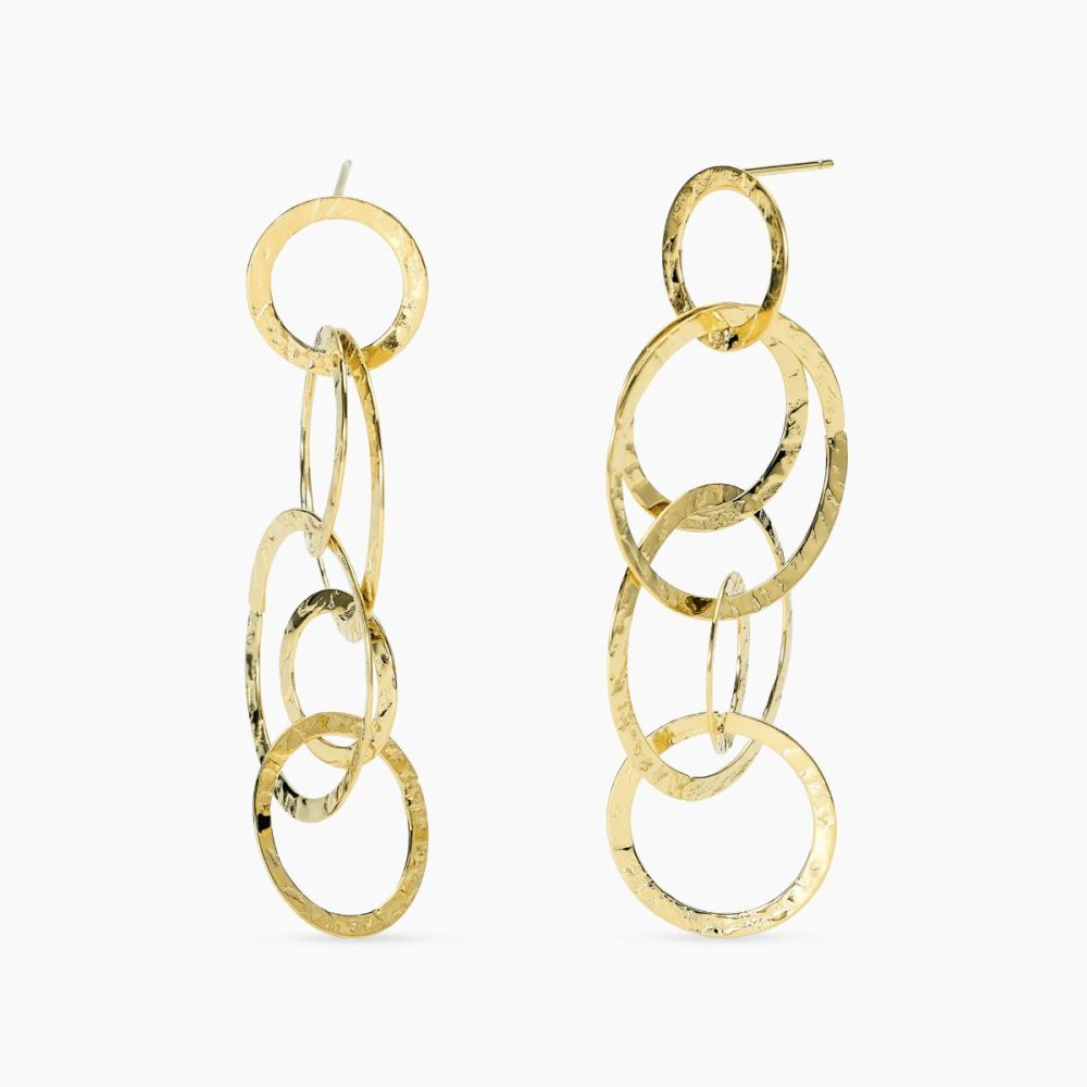 Kidult Orecchini Pendenti Acciaio Gold Martellato