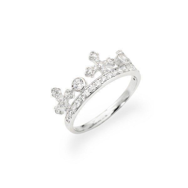 Amen Anello Donna Argento Corona Zirconi