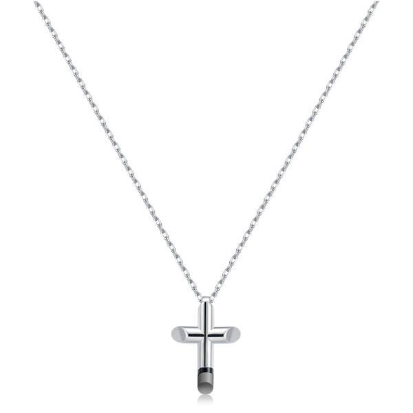 Brosway Collana Uomo Acciaio Croce e Smalto Nero Celesta