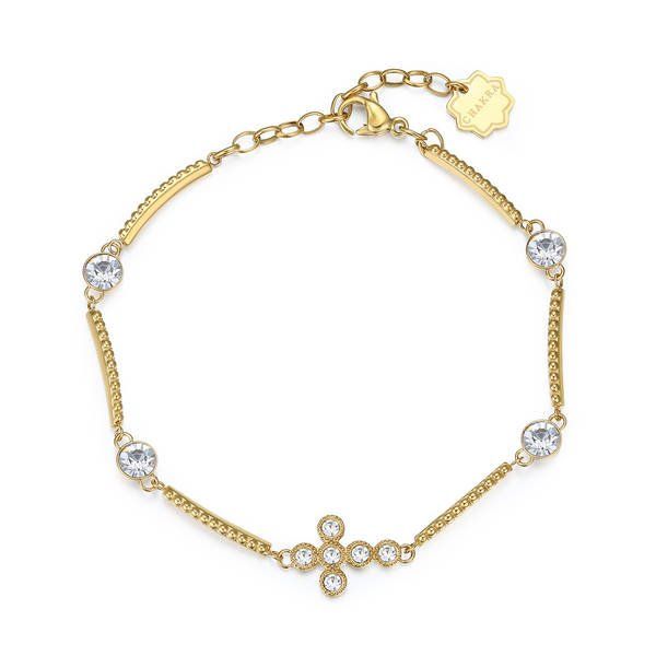 Brosway Bracciale Donna Acciaio Gold Croce e Cristalli Chakra
