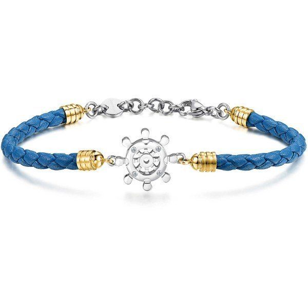 Brosway Bracciale Uomo Pelle Blu Pdv oro Horizon