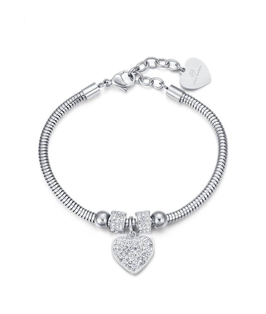 Luca Barra Bracciale Donna Acciaio Cuore e Cristalli Bianchi