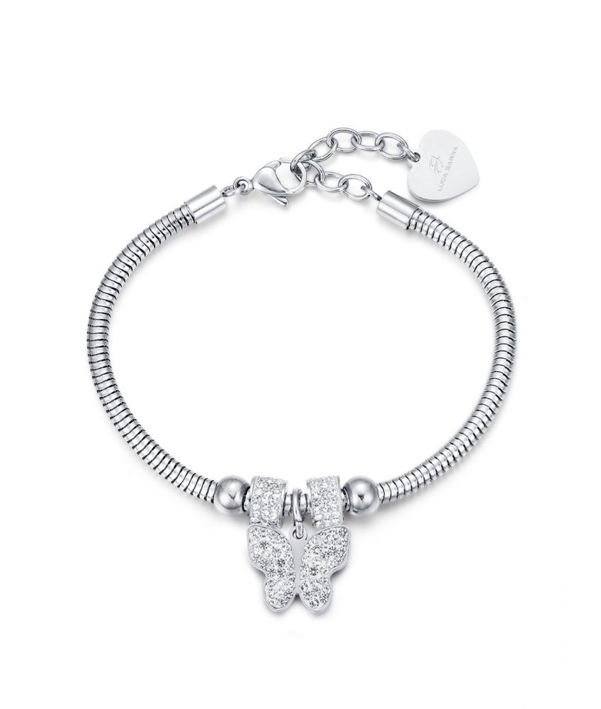Luca Barra Bracciale Donna Acciaio Farfalla e Cristalli Biancgi