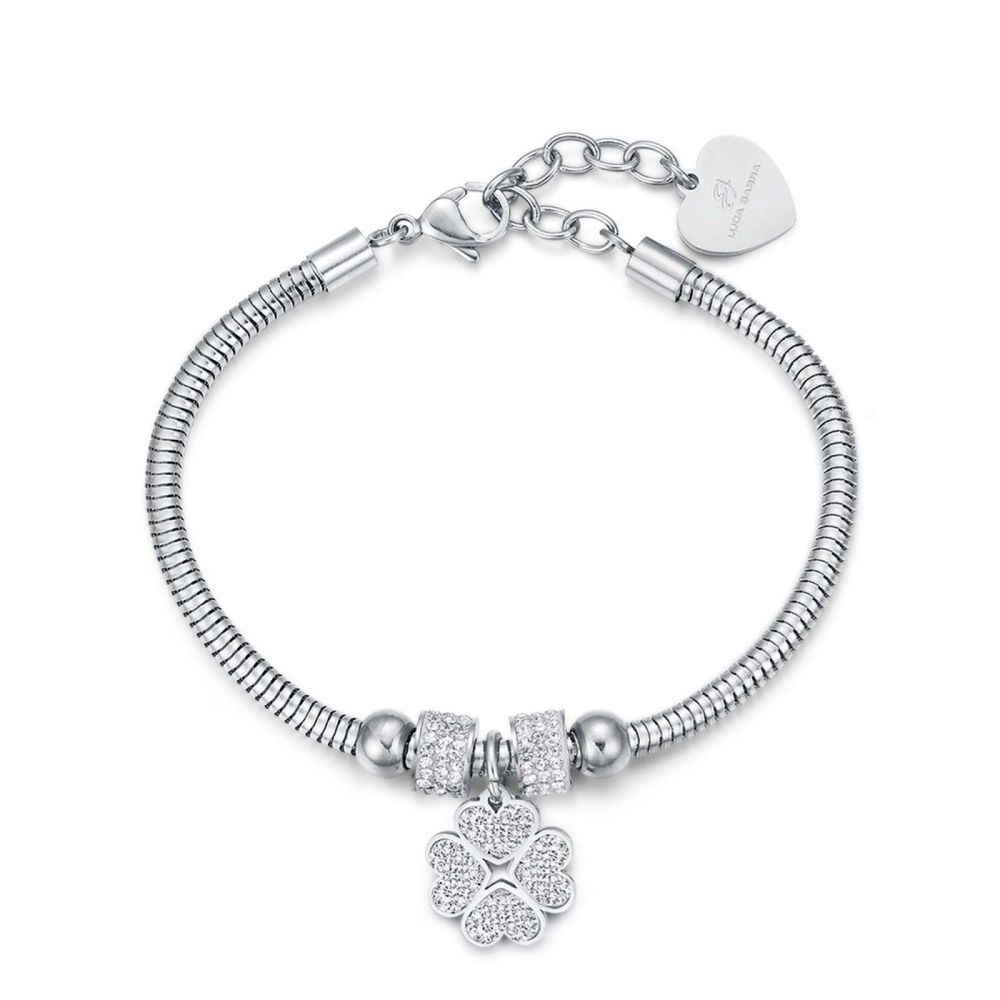Luca Barra Bracciale Donna Acciaio Quadrifoglio e Cristalli