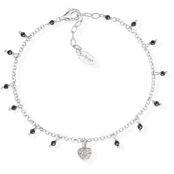 Amen Bracciale Donna Argento Cuore Pepite Nere