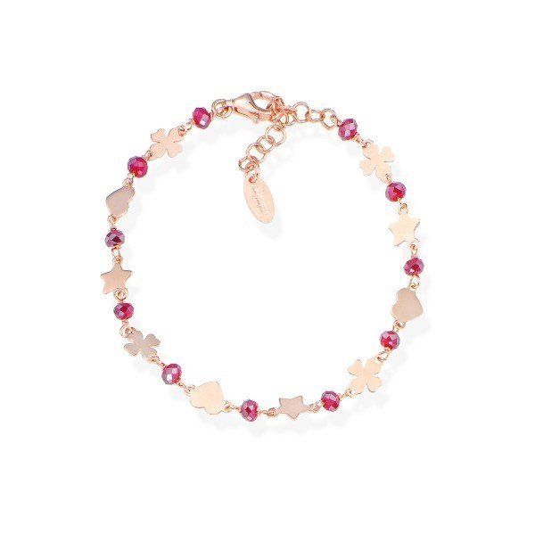 Amen Bracciale Donna Argento Quadrifoglio Stella e Cuore Rosè