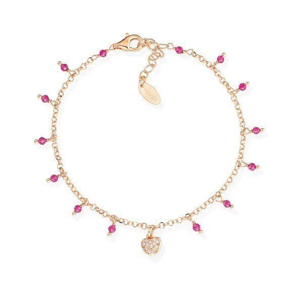 Amen Bracciale Donna Argento Cuore Pepite Rosa