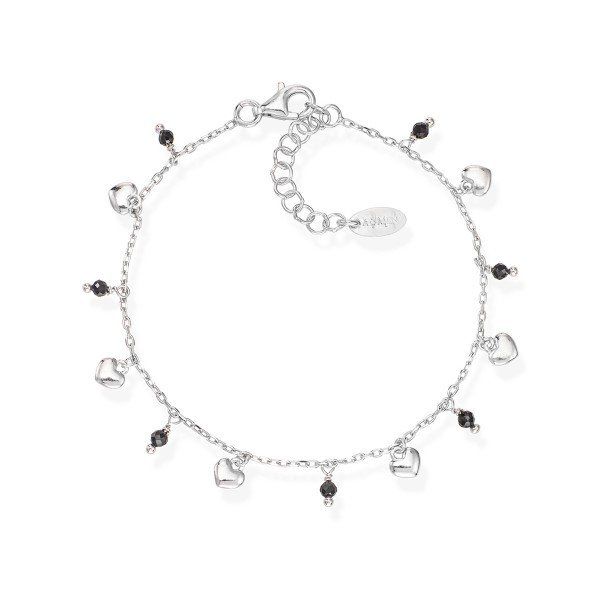 Amen Collana Donna Argento cuore bombato e pepite nere