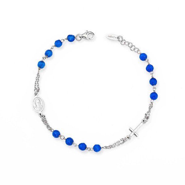 Amen Bracciale Donna Rosario Argento rodiato Azzurro