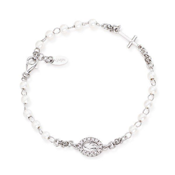 Amen Bracciale Donna Rosario Argento rodiato Miracolosa