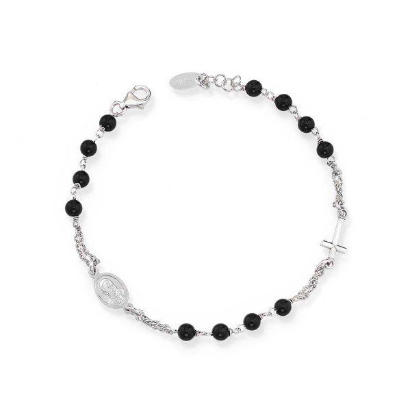 Amen Bracciale Donna Rosario Argento Onice Nera