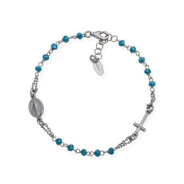 Amen Bracciale Donna Rosario Argento Cristalli Blu