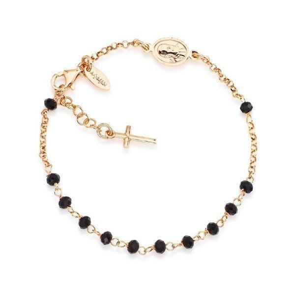 Amen Bracciale Donna Rosario Argento Cristalli Neri Croce charm