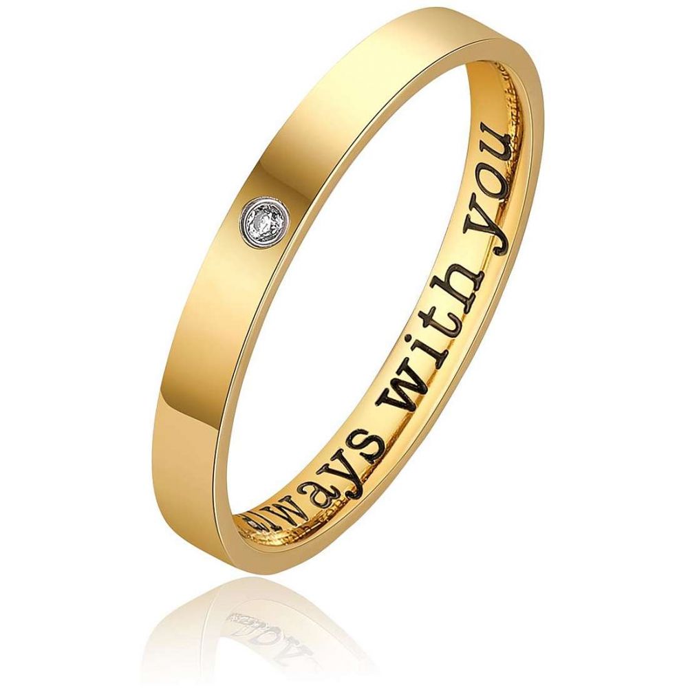 Brosway Anello Fedina Acciaio Gold Con Diamante