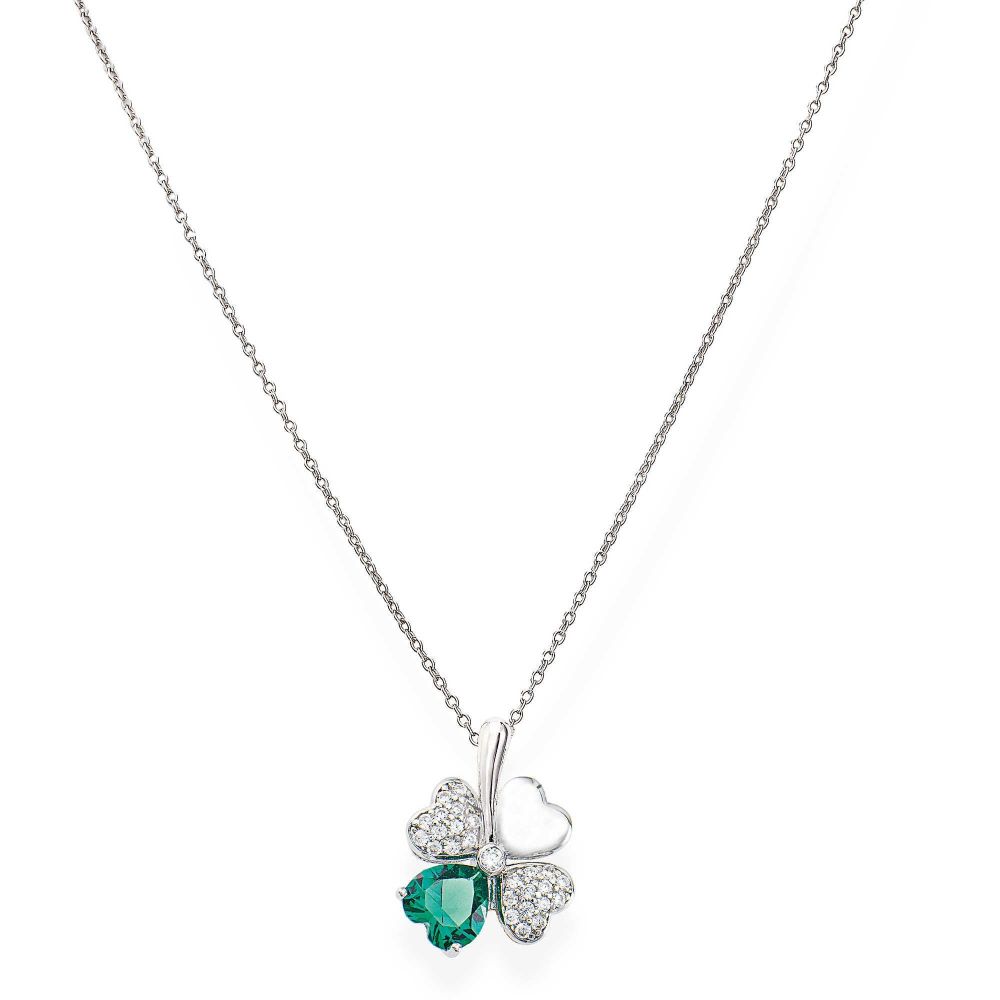 Amen Collana Donna Argento Quadricuore Verde