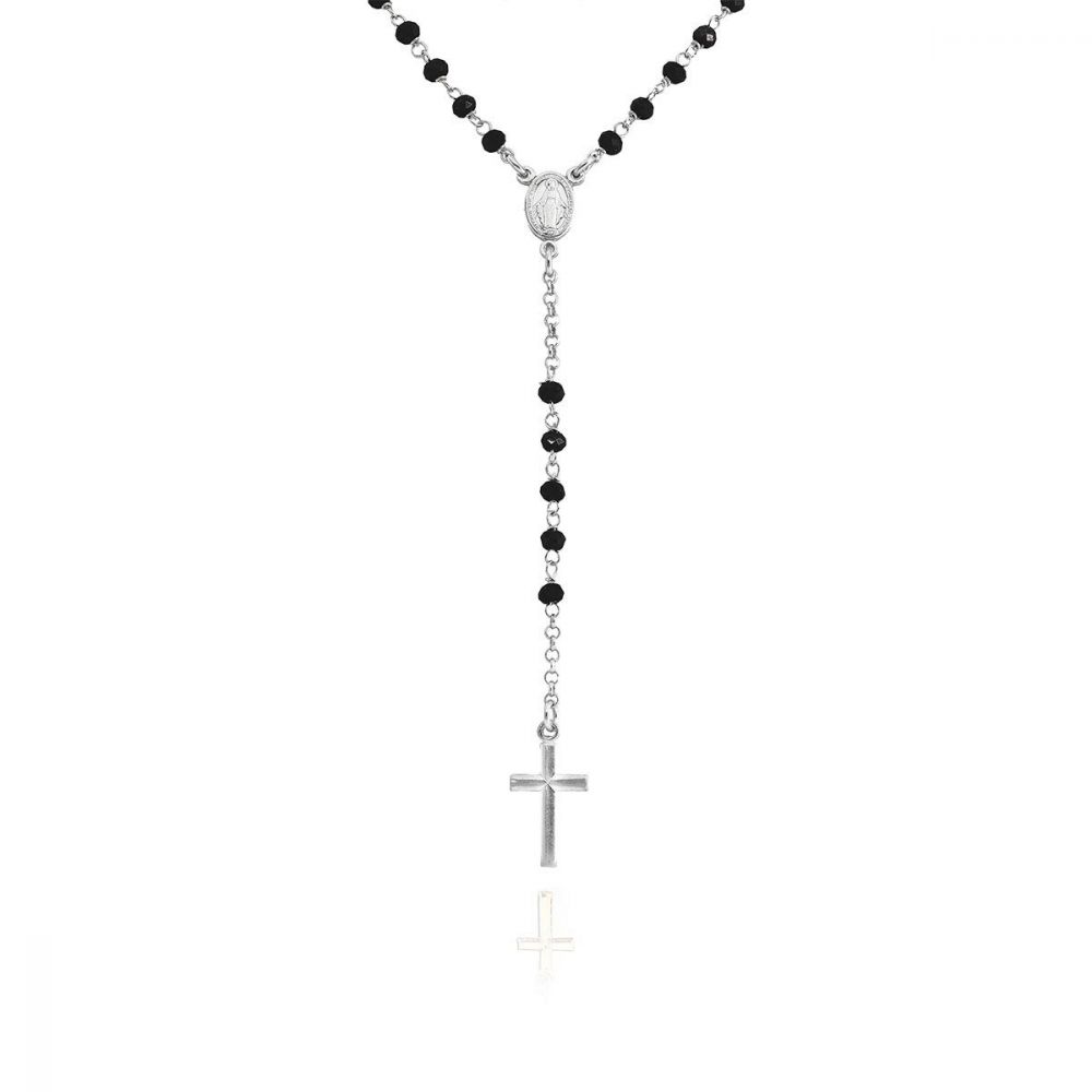 Amen Collana Donna Rosario Argento Classico Cristalli Neri