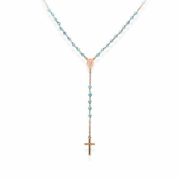 Amen Collana Donna Rosario Argento Classico e Cristalli Cangianti Azzurro Cielo