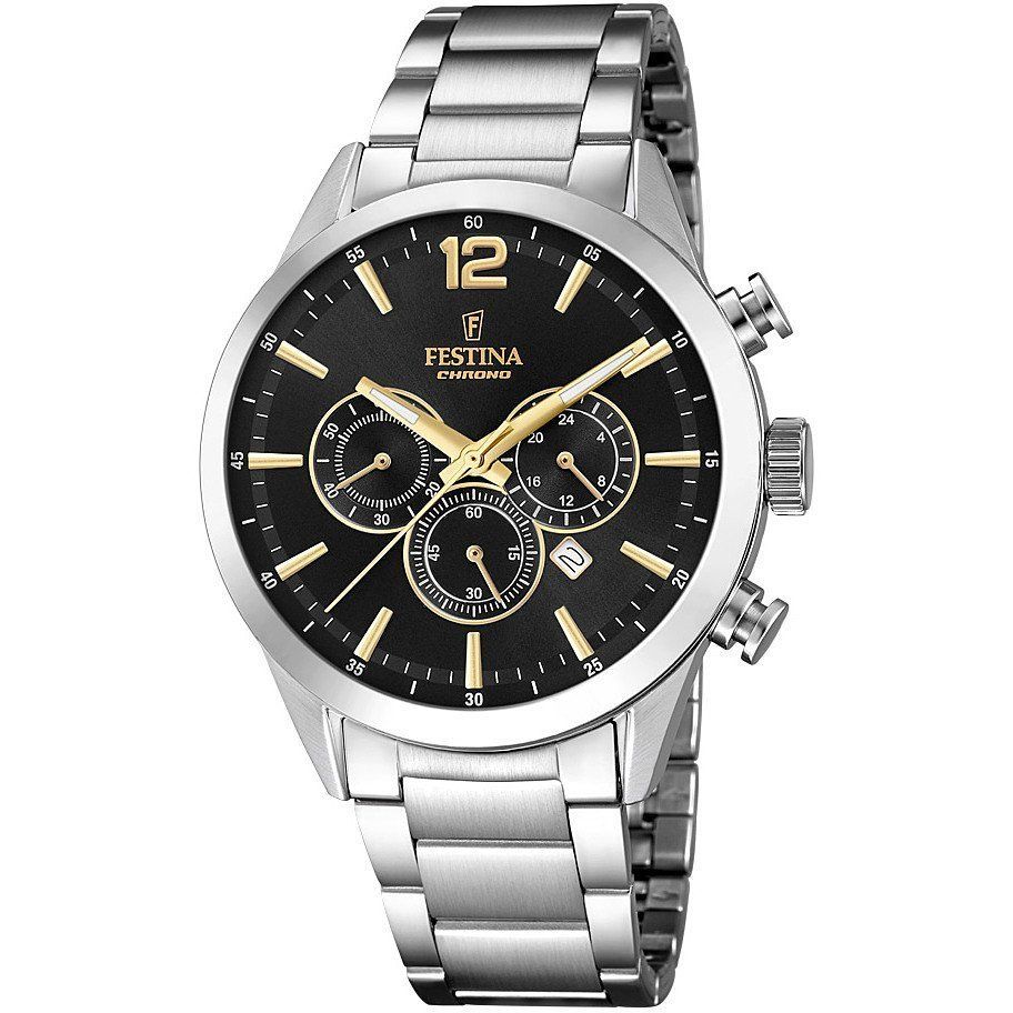 Festina Orologio Uomo Acciaio Silver Cronografo Quadrante Nero