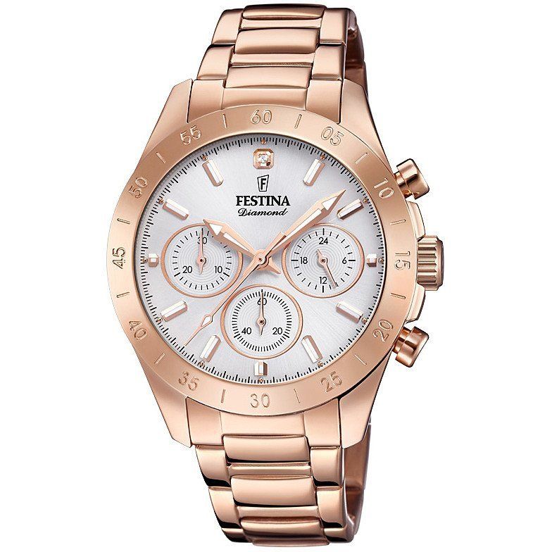 Festina Orologio Donna Acciaio Rosè Cronografo Quadrante Silver