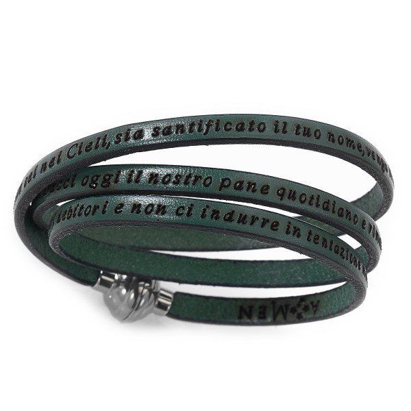 Amen Bracciale Unisex Pelle Verde Padre Nostro