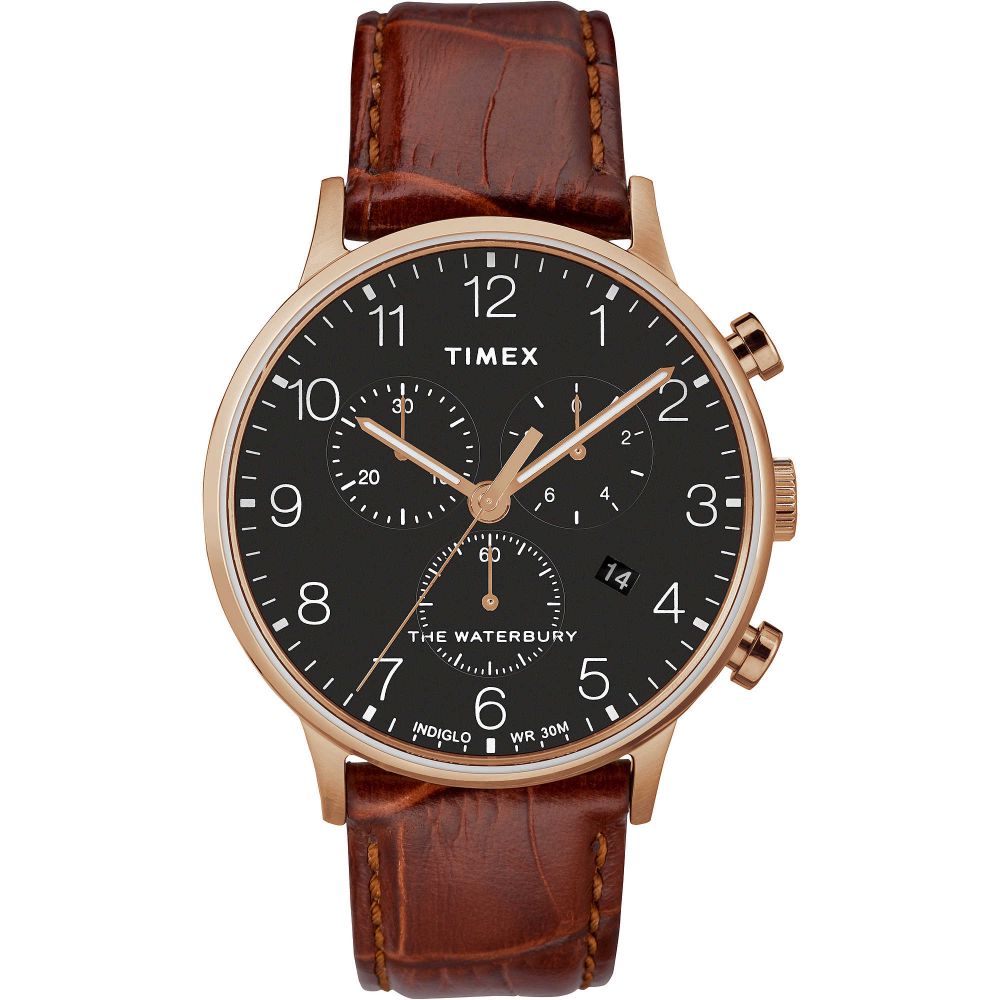 Timex Orologio Cronografo Uomo Acciaio Rosè e Pelle Waterbury