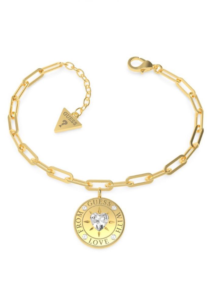 Guess Bracciale Donna Acciaio Gold Con Pendente e Cristalli