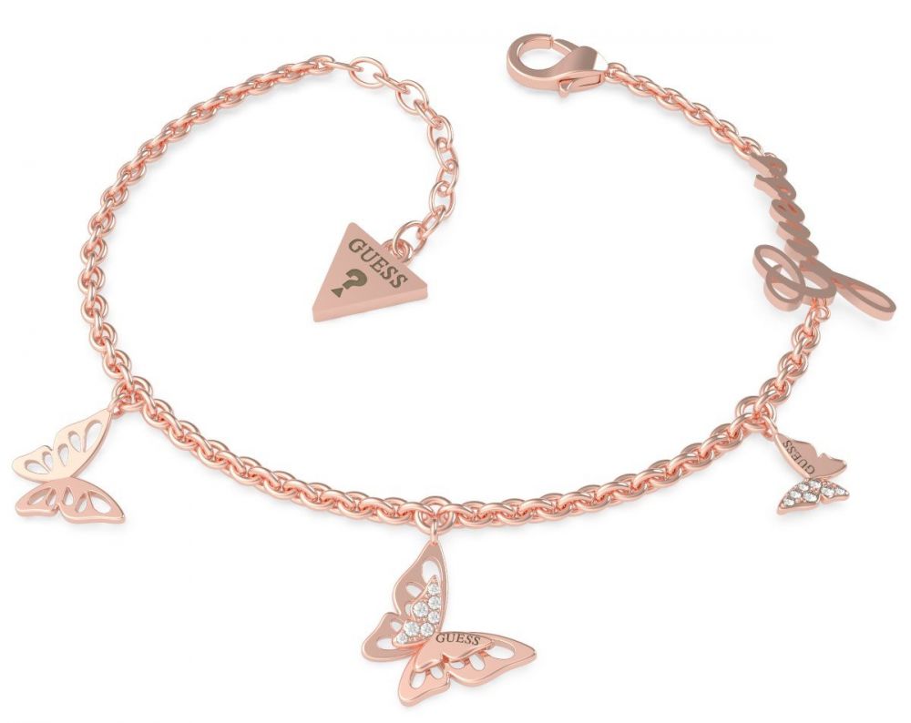 Guess Bracciale Donna Acciaio Rosè Farfalle E Zirconi