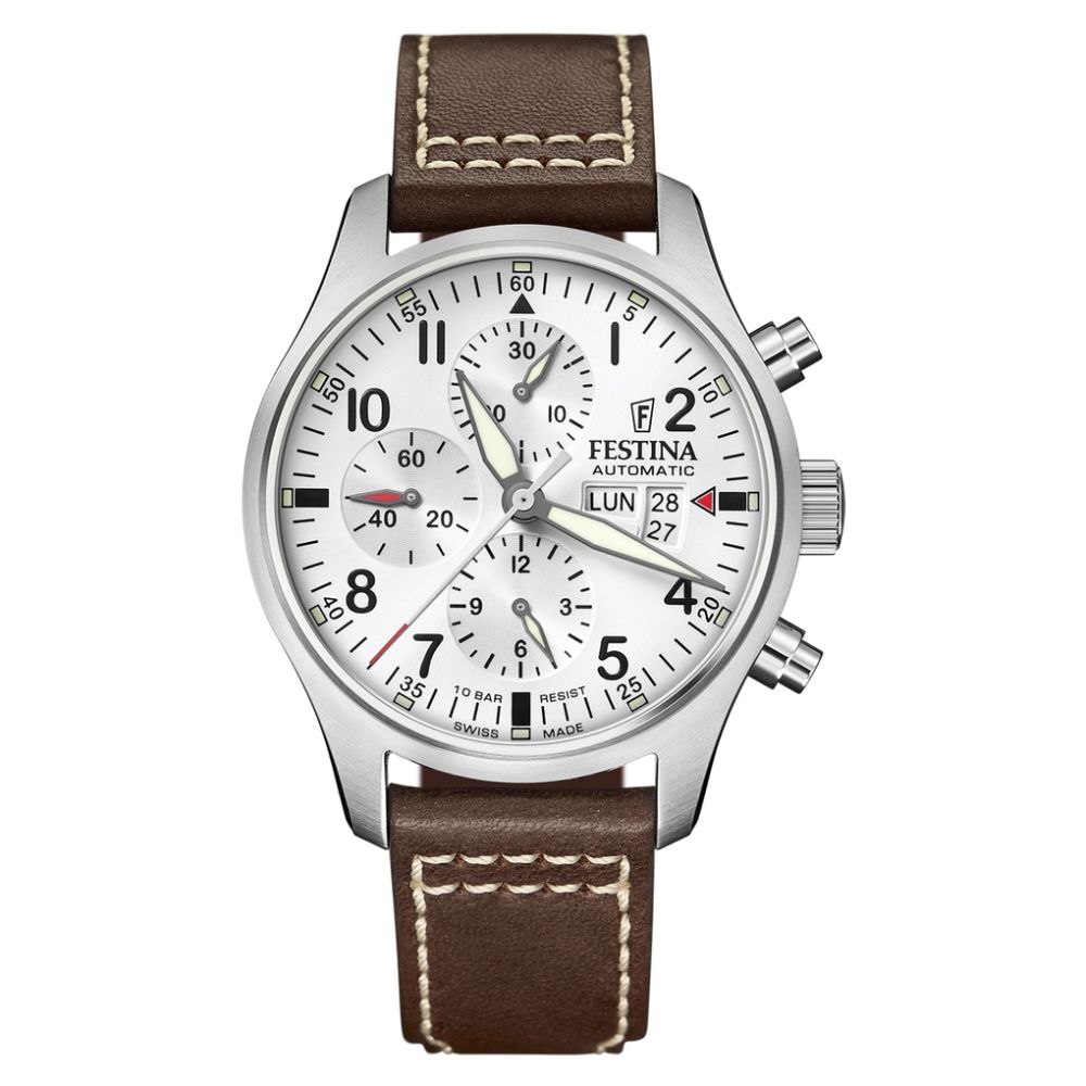 Festina Cronografo Automatico Swiss Made Quadrante Bianco 