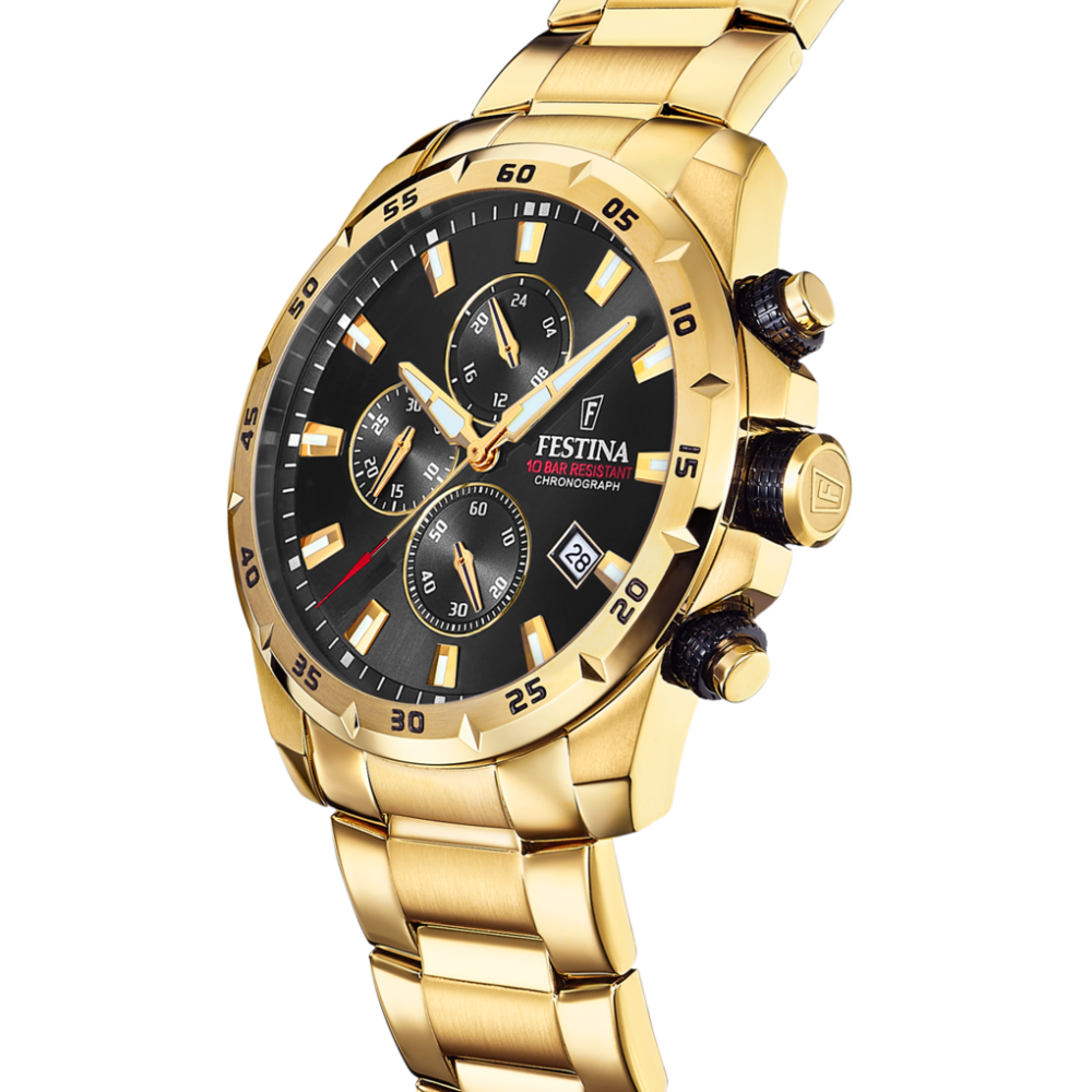 Festina Orologio Cronografo Acciaio Gold Quadrante Nero