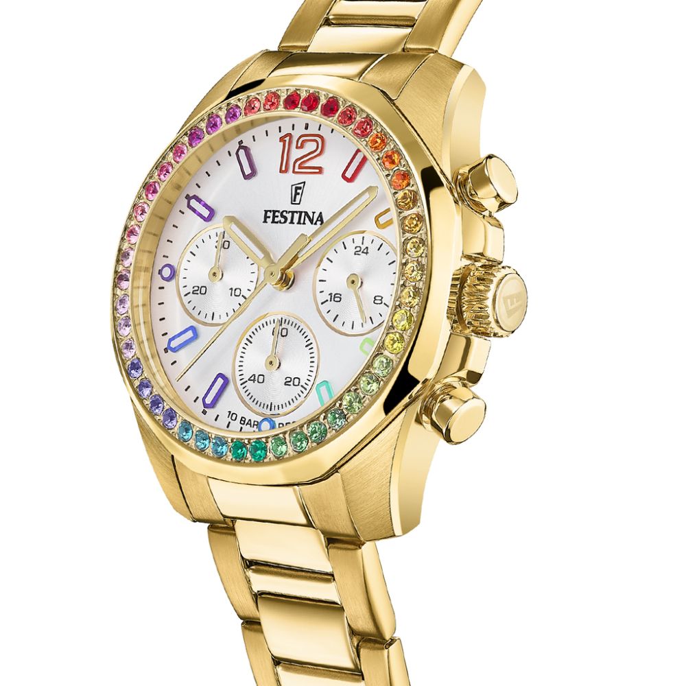 Festina Orologio Acciaio Gold Cronografo Quadrante Bianco