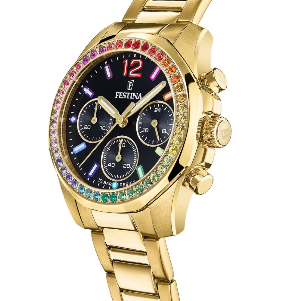 Festina Orologio Acciaio Gold Cronografo Quadrante Nero