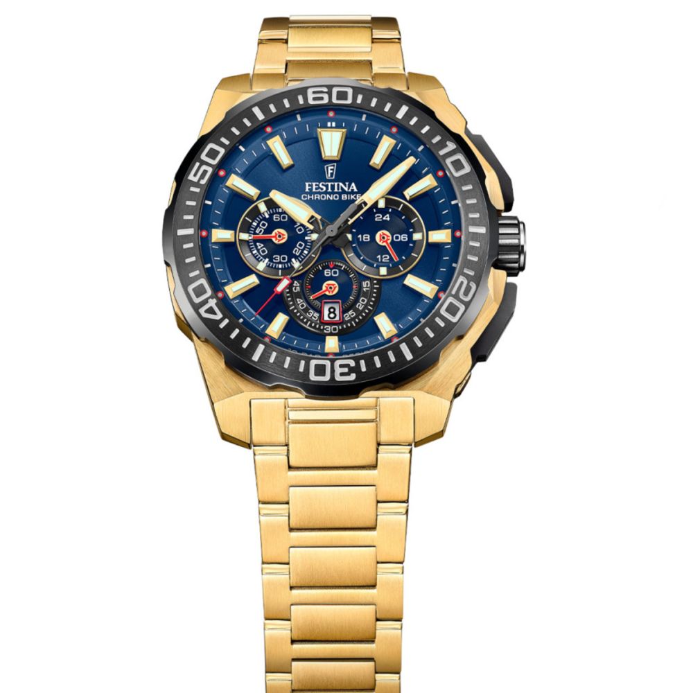 Festina Orologio Cronografo Acciaio Gold Quadrante Blu