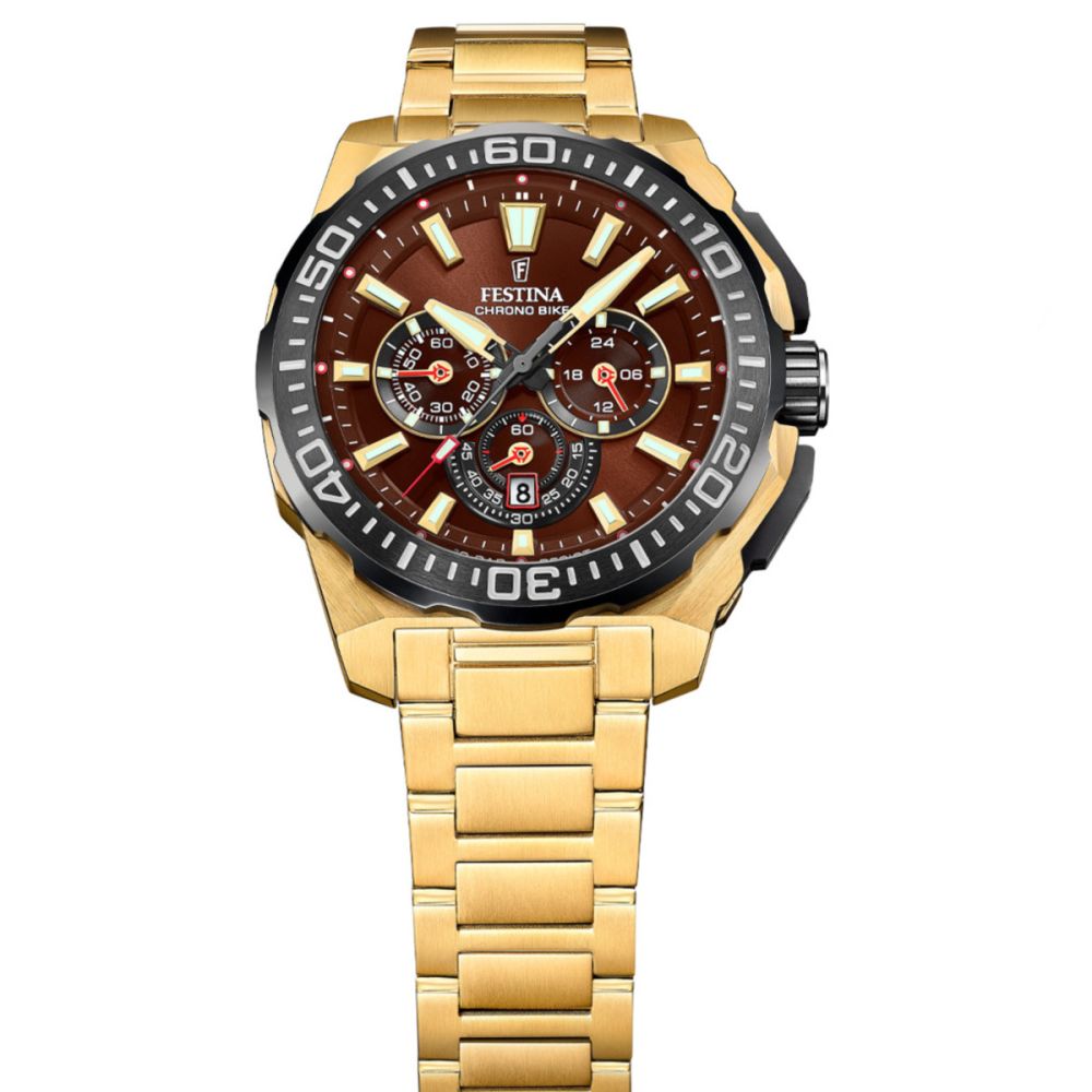 Festina Orologio Cronografo Acciaio Gold Quadrante Marrone